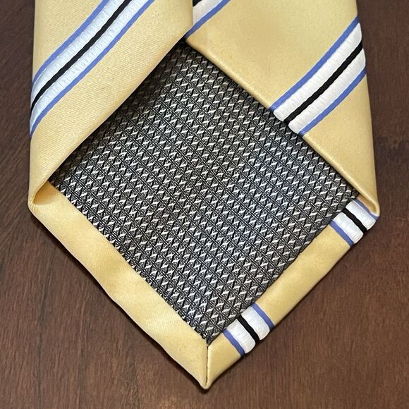 Gold Blue Hand Made 100% Polyester Striped Men’s Neck Tie Made In China - Picture 2 of 9
